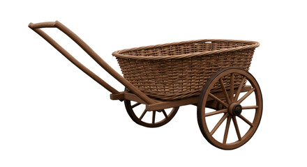Vintage Illustration Of A Wooden Wagon With A Wicker Basket Isolated