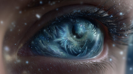 Macro close up , ice eyes blue color tone of beautiful woman.