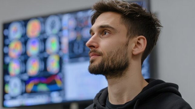 Man looking thoughtfully at medical scans