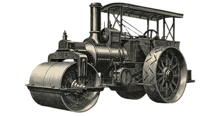 Vintage Steamroller Illustration on Transparent Background