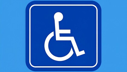 Blue square sign with white wheelchair symbol.  Accessible symbol