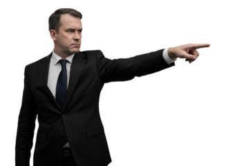 Serious Businessman Pointing Isolated Photo With Black Suit and White Shirt