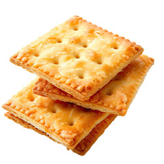 Stacked golden-brown crackers, showing a light, crispy texture.  Edges are slightly raised
