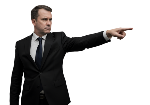 Serious Businessman Pointing Isolated Photo With Black Suit and White Shirt