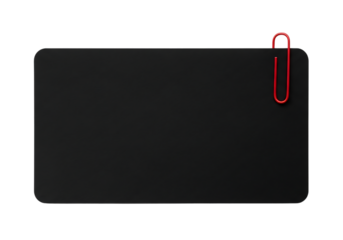 Black rectangular card with red paperclip; minimalist, modern, corporate branding mockup  transparent background