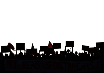 Silhouette Crowd In Dark Night Protest A Demonstration Banner Isolated Background