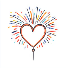 Vibrant heart shape with colorful fireworks burst, evoking feelings of joy and celebration for special occasions