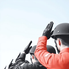 Soldiers in uniform salute with honor during solemn ceremony, expressing deep respect and patriotism