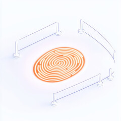 Glowing orange fingerprint symbolizes biometric security, digital access. Secure authentication and data protection represent