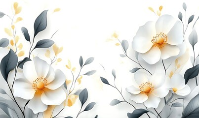 Obraz premium Luxury abstract art botanical composition. Spring minimal design in white, grey, and golden shades. Luxury botanical background with trendy flowers for wall decoration