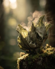 Fototapeta premium Enchanting forest scene with steaming leaf in sunlight,International Day of Clean Air