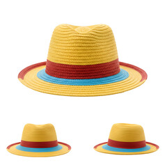 Yellow Straw Hat Illustration On Transparent Background With Red And Blue Details