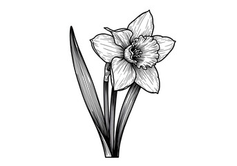 White Daffodil Illustration On Black Isolated Background Transparent Image