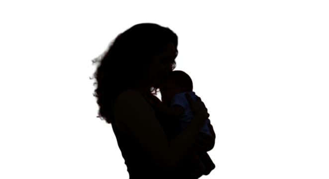 Silhouette Of Mother Holding Baby Photo In Dark Night Love And Tenderness - Powered by Adobe