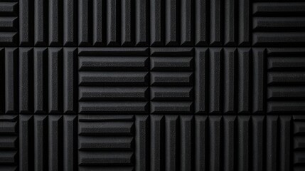 A close-up of black acoustic foam panels arranged in a geometric pattern for sound absorption and noise reduction.