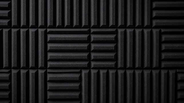 A close-up of black acoustic foam panels arranged in a geometric pattern for sound absorption and noise reduction.