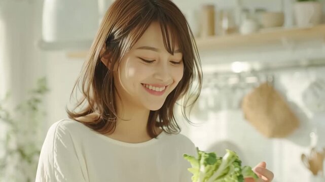 キッチンに立つ日本人女性