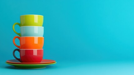 Colorful stacked cups and saucers