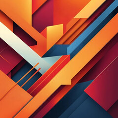Abstract geometric composition featuring layered shapes, vibrant colors, and dynamic angles.