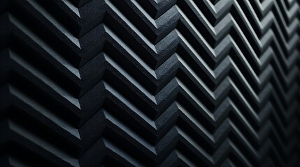 Close-up of a textured black surface featuring a repeating zigzag pattern with sharp angles and a metallic finish.