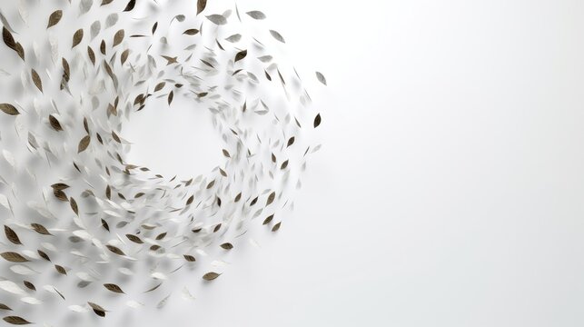 Abstract Swirling Pattern of Metallic Leaves on White Background

