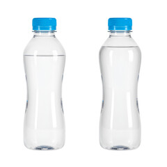 Transparent Water Bottles Illustration on Black Background with Blue Caps