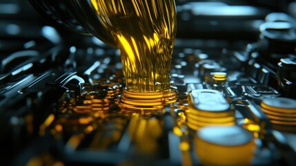 Oil pouring into mechanical system