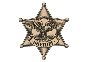 Vintage Sheriff Star Badge Illustration Isolated Against Black Background