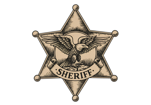 Vintage Sheriff Star Badge Illustration Isolated Against Black Background