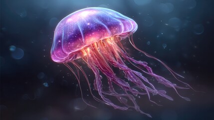 Naklejka premium Radiant jellyfish, glowing in deep water