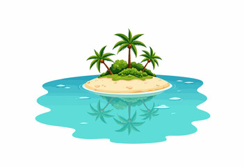 Obraz premium Tropical island with palm trees reflecting on calm water surface 