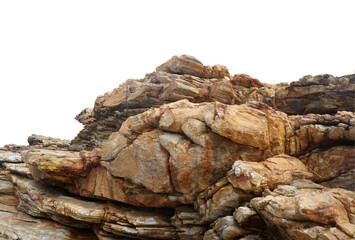 Natural huge heaps of quartzite rock isolated on white background.    