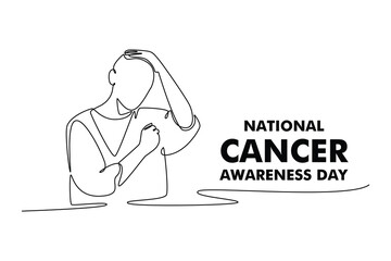 .National cancer concept. Single line draw design. Vector graphic illustration
