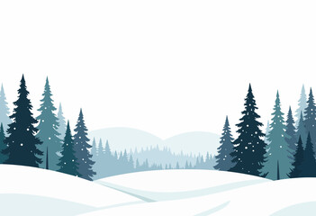 Fototapeta premium Winter landscape with snow-covered hills and evergreen trees 