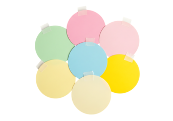 Pastel Round Note Papers: Blank Circular Sticky Notes Arranged in Flower Pattern, Isolated on , transparent background