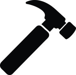 Black and white graphic of a hammer tool construction equipment hardware repair and building icon symbol craftsmanship carpentry work