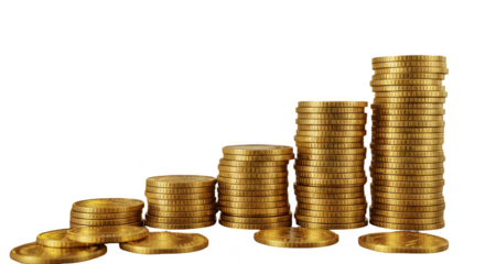 Stacks of Gold Coins on Transparent Background