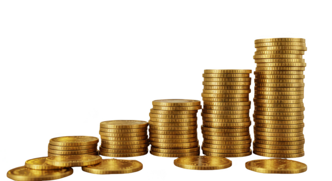 Stacks of Gold Coins on Transparent Background