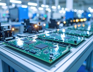 Electronic Circuit Boards on Assembly Line in Factory 