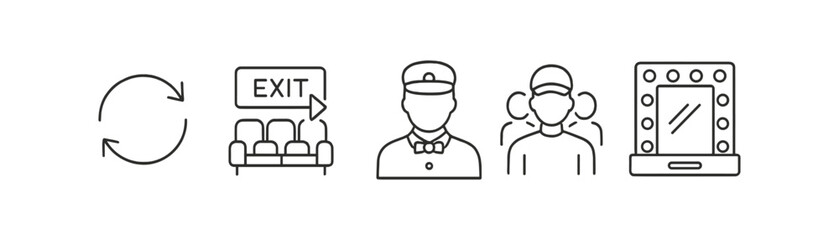 Theater, cinema line icon set. entertainment, venue, audience icons collection