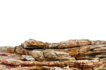 A large natural pile of quartzite stones arranged parallel to each other isolated on a white...