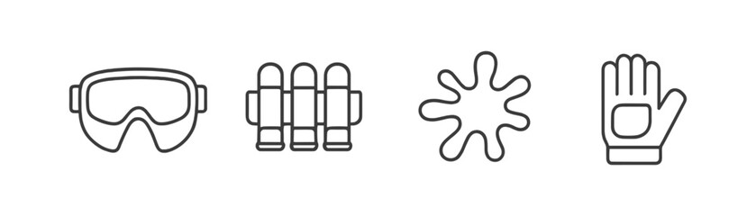 Sports, paintball line icon set. gear, equipment, game, competition icons outline collection