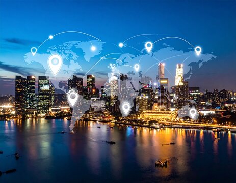 Global Logistics & Urban Connectivity: World Map with Location Pins