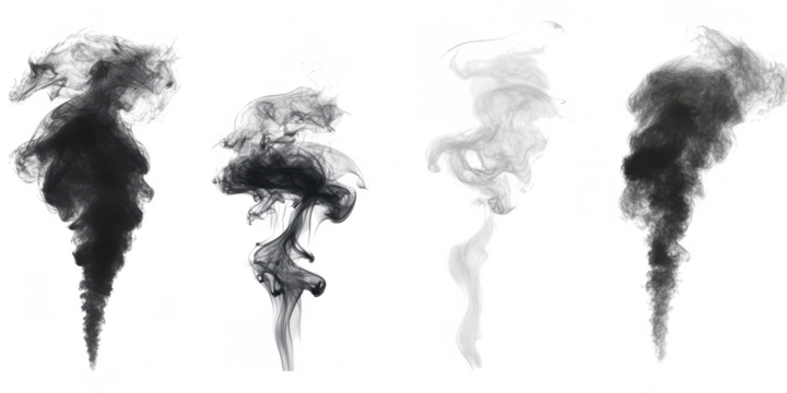 Four plumes of smoke effect on transparent png background