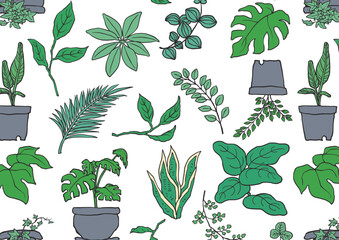 いろいろな植物の線画調壁紙