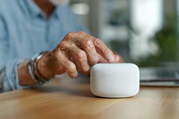 A person using a smart device on a table