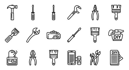 Obraz premium DIY Hand Tools Icon Set: Repair and Construction Concept