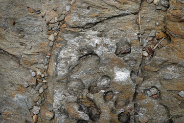 Eroded schist rock surface in the nature