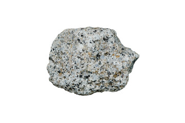 A specimen of granite intrusive rock isolated on white background.      