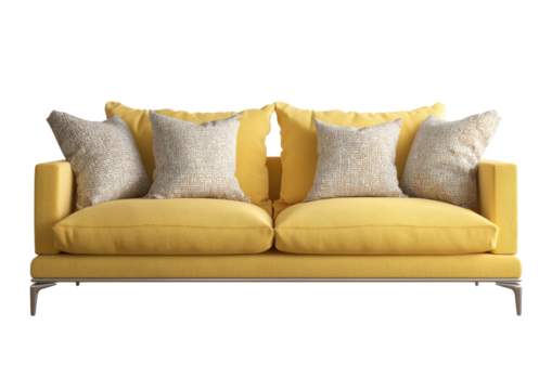 Sunny yellow couch with cream pillows
